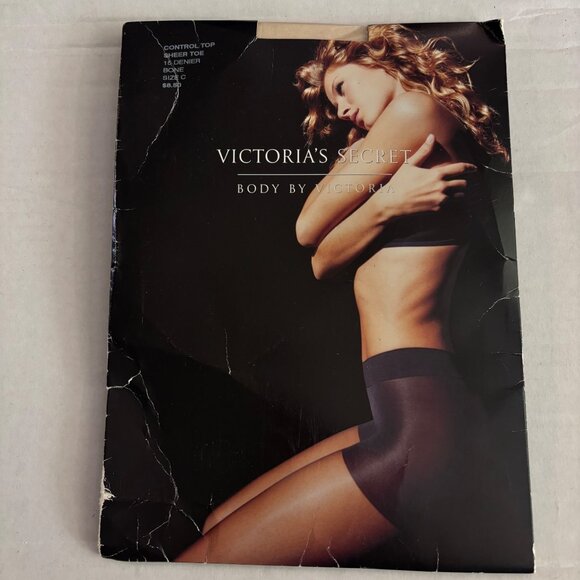 Victorias Secret Body By Victoria Control Top Sheer Toe Pantyhose Size C Bone - Picture 1 of 5